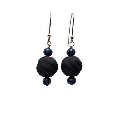 Black Glass & Pearls Earrings