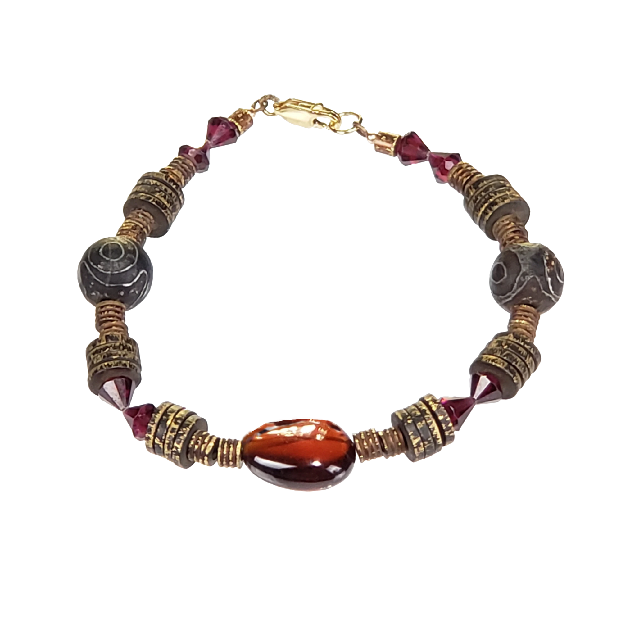 Dzi Agate, Bronze & Garnet Bracelet
