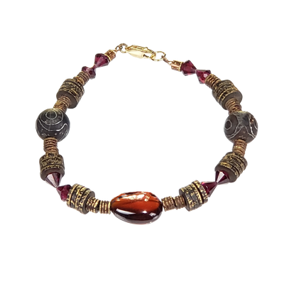 Dzi Agate, Bronze & Garnet Bracelet