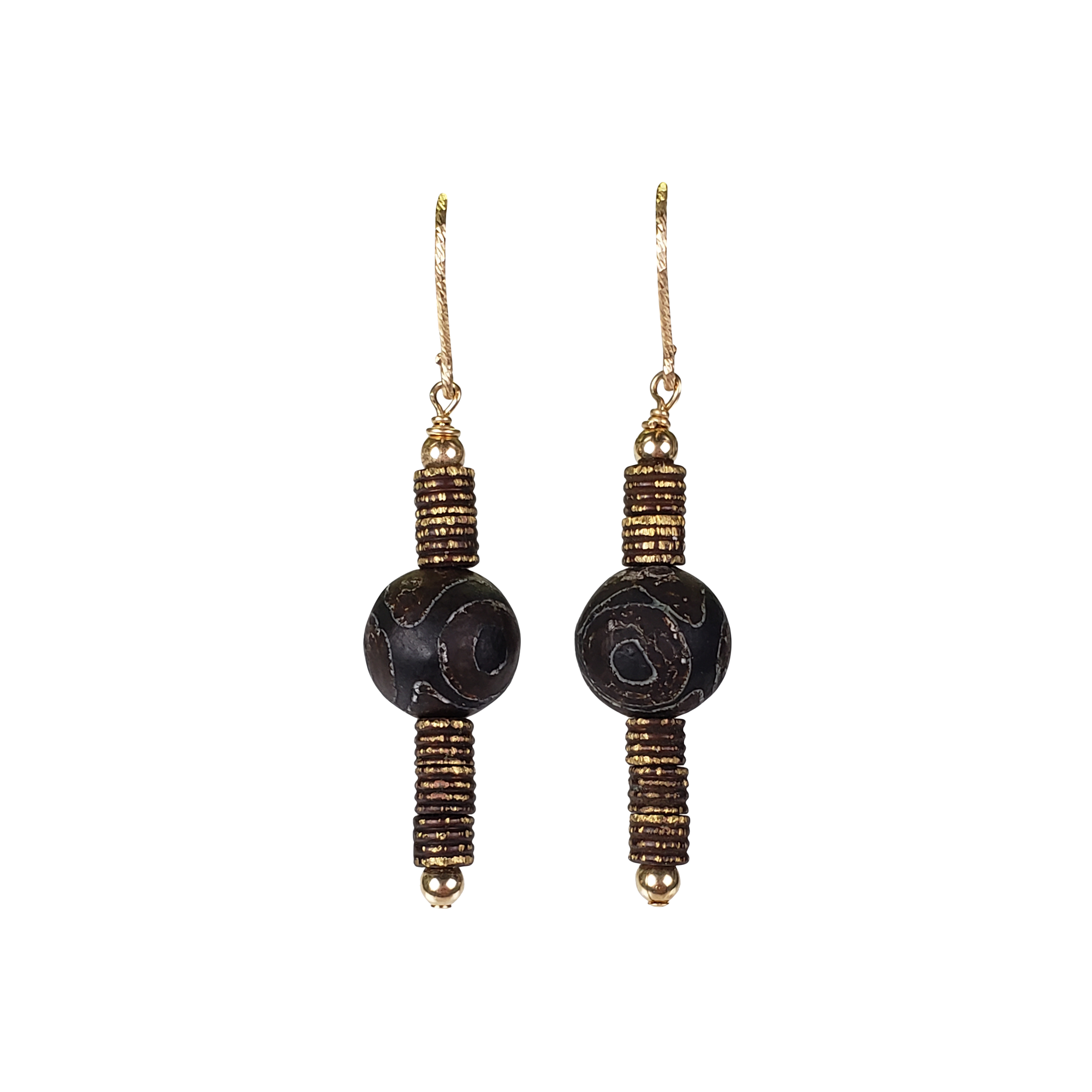 Dzi Agate & Bronze Earrings