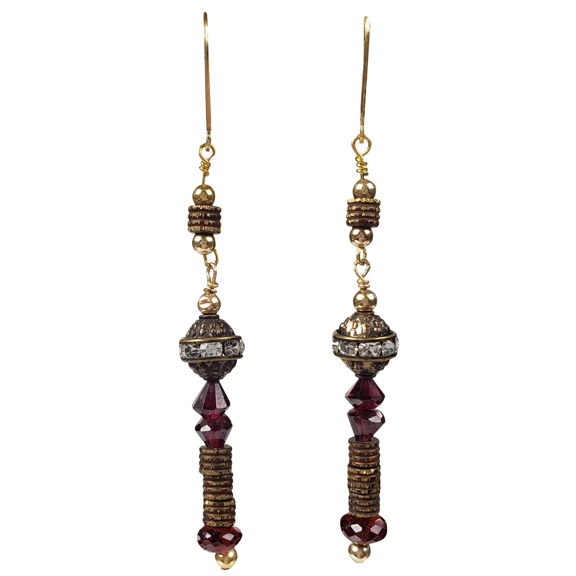 Bronze, Garnet & Crystal Earrings
