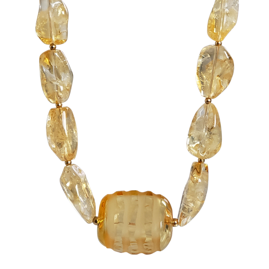 Citrine Nuggets and Italian Glass Necklace