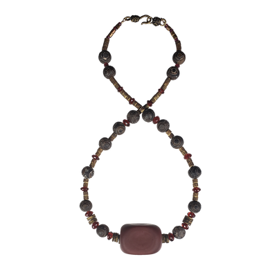 Garnet & Dzi w/ Italian Focal Bead Necklace