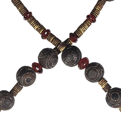 Garnet & Dzi w/ Italian Focal Bead Necklace