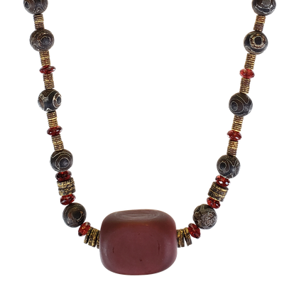 Garnet & Dzi w/ Italian Focal Bead Necklace