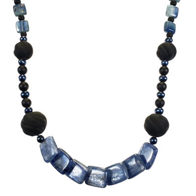 Kyanite Flats & Black Glass Necklace