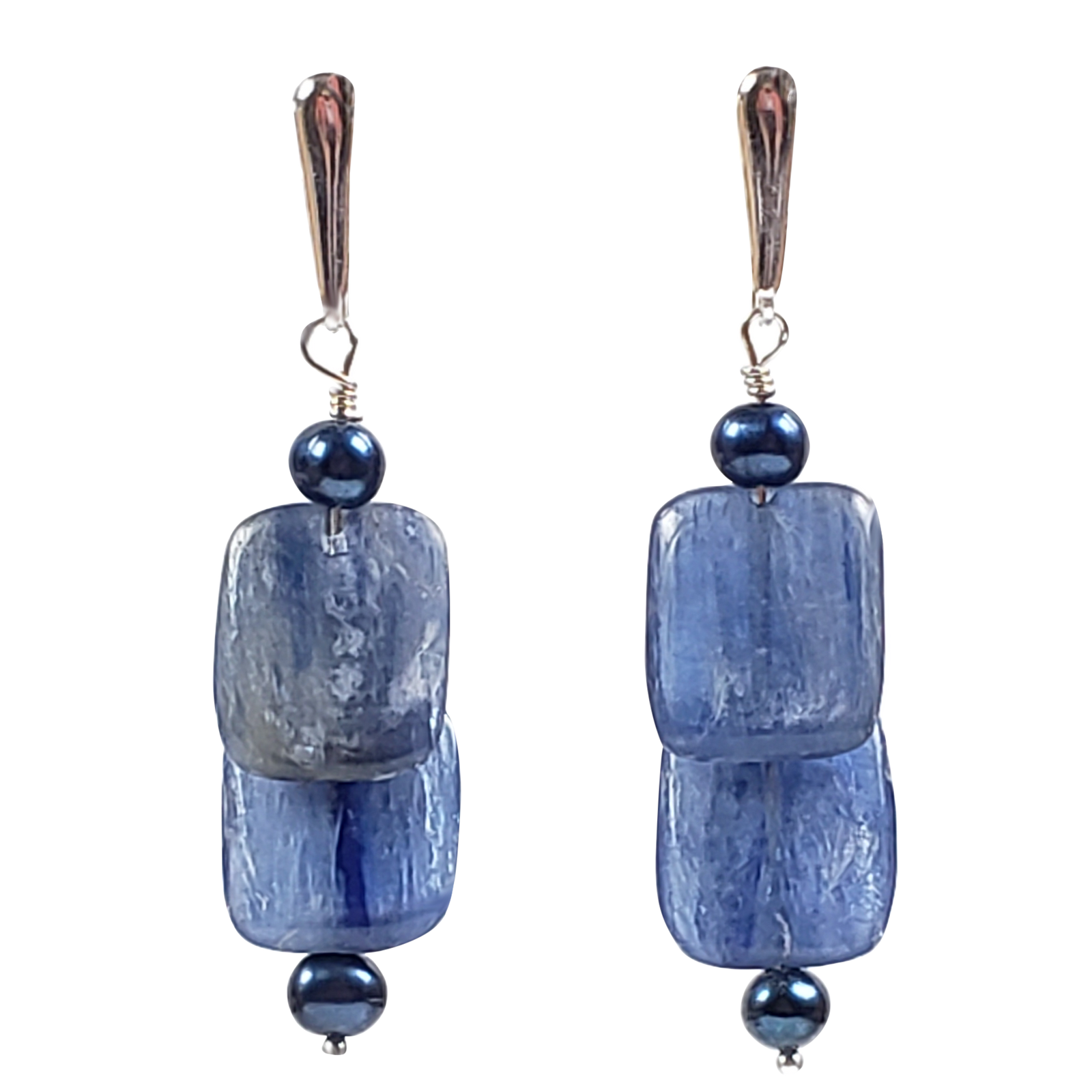 Kyanite Flats & Pearl Earrings