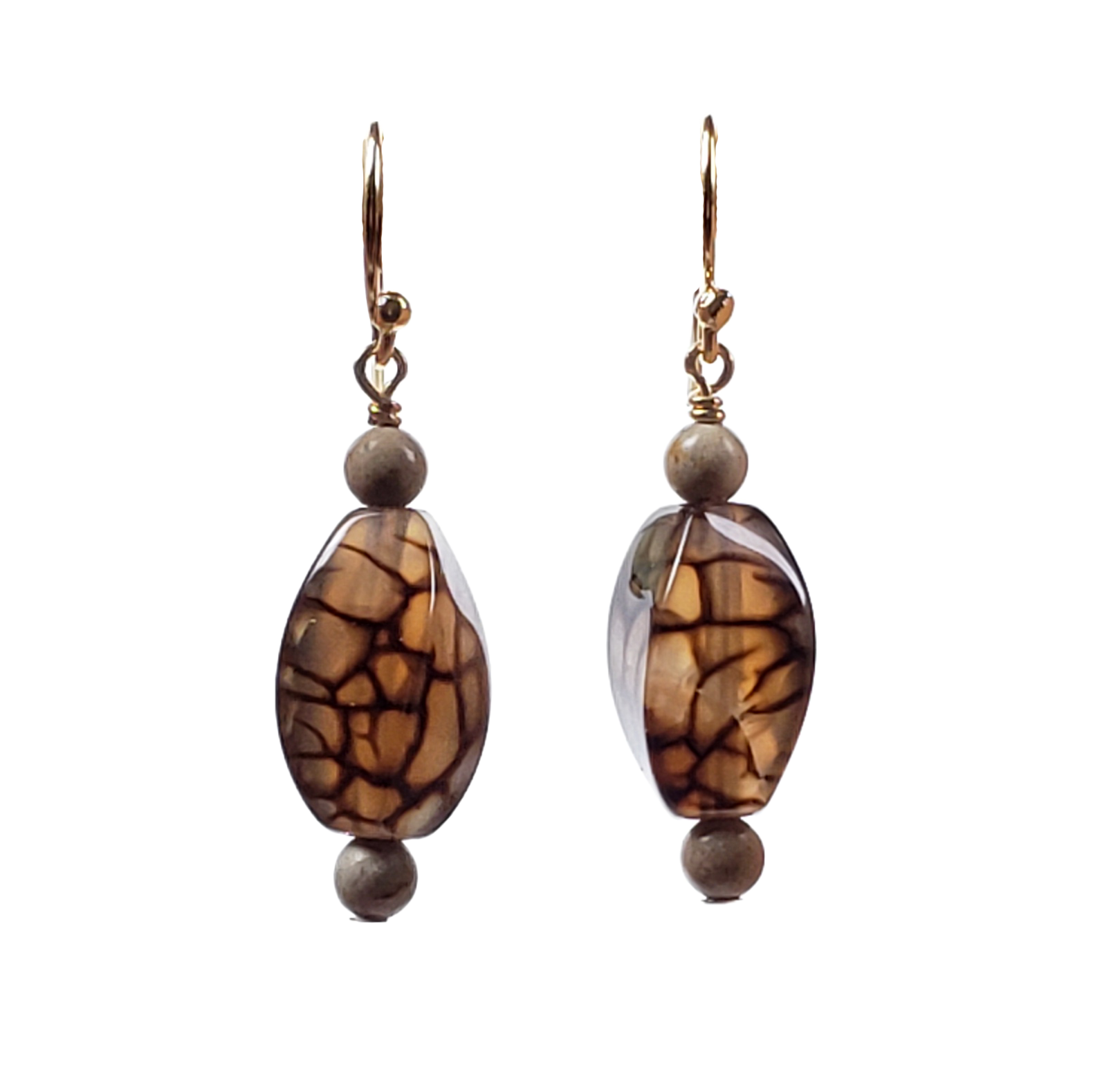 River Stone & Cracked Agate Earrings