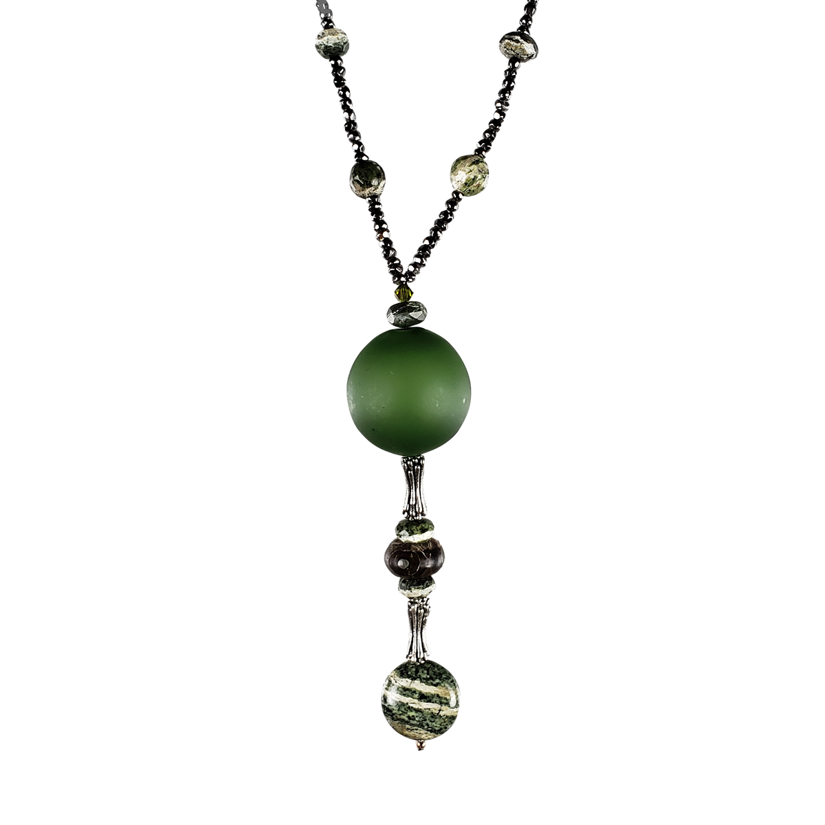 Zebra Stone & Italian Glass Drop Necklace