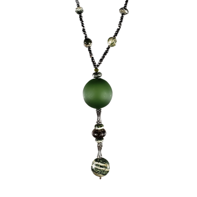 Zebra Stone & Italian Glass Drop Necklace