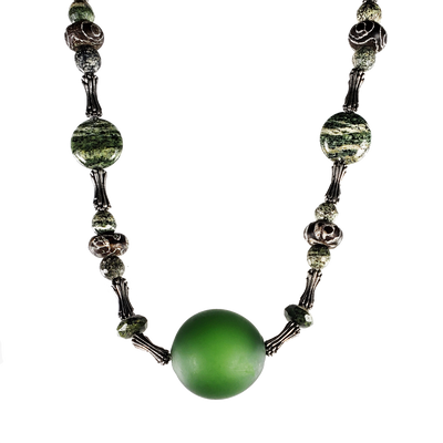 Zebra Stone, Agate & Italian Glass Orb Necklace