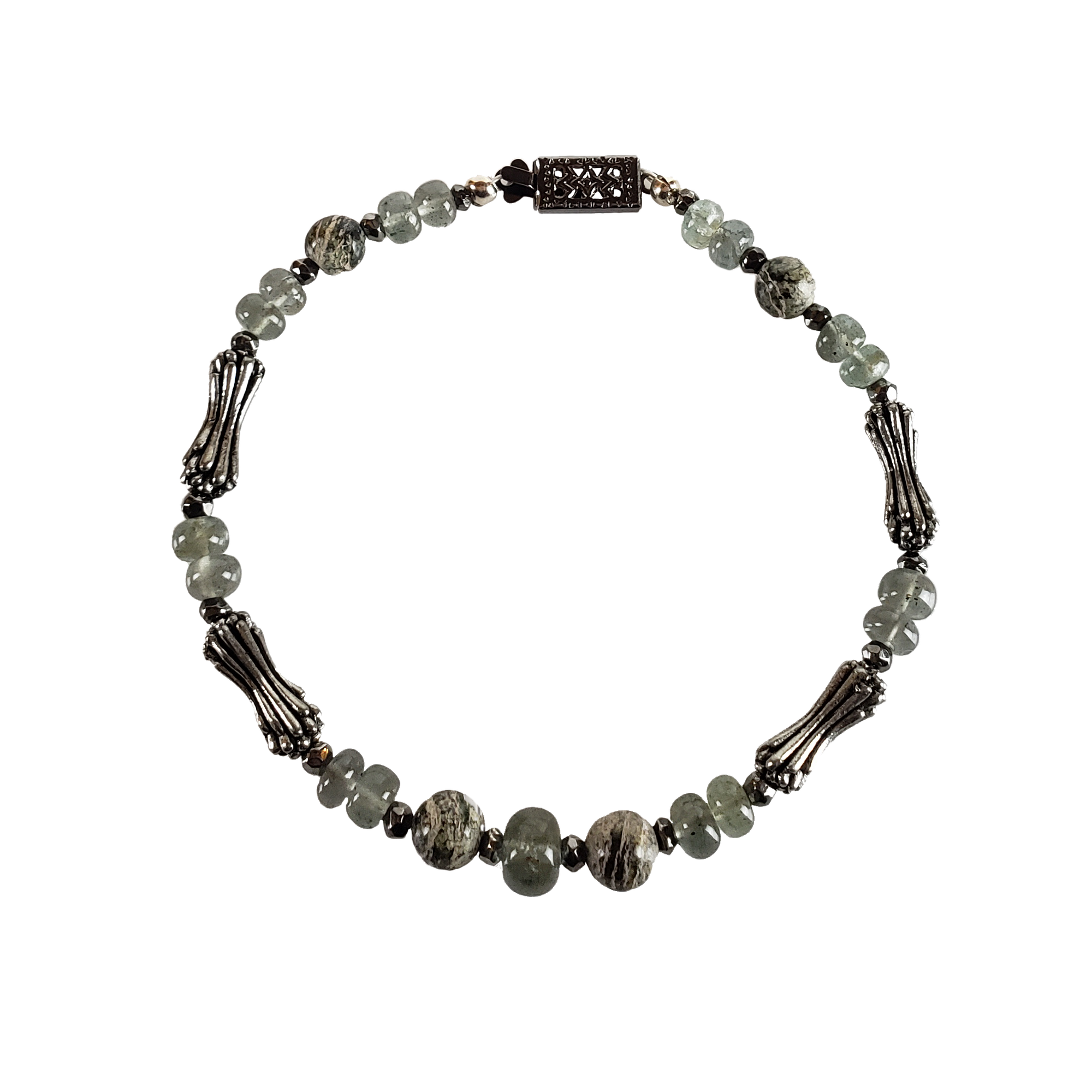 Zebra Stone, Moss Aquamarine & Pewter Bracelet