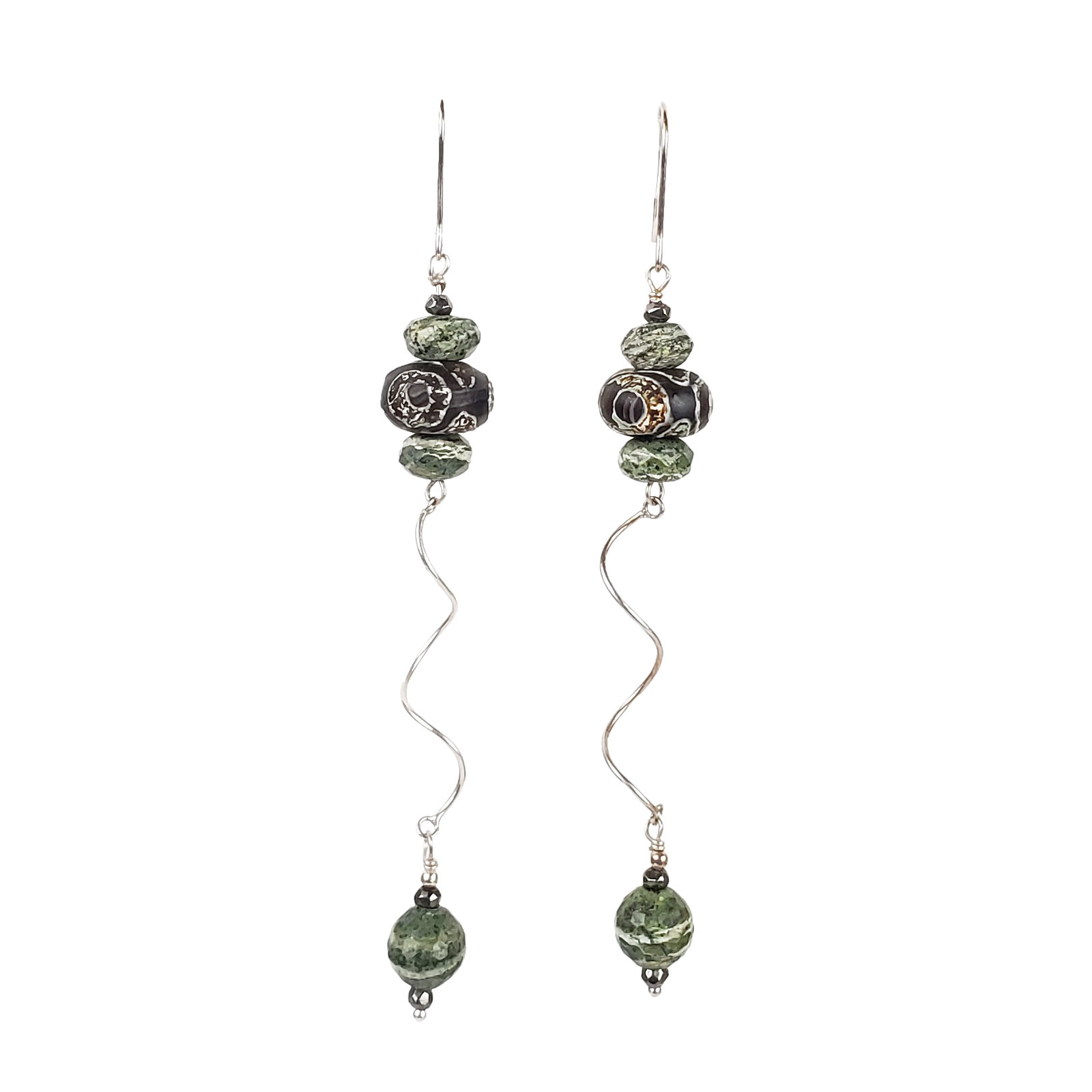 Zebra Stone & Sterling Spiral Earrings