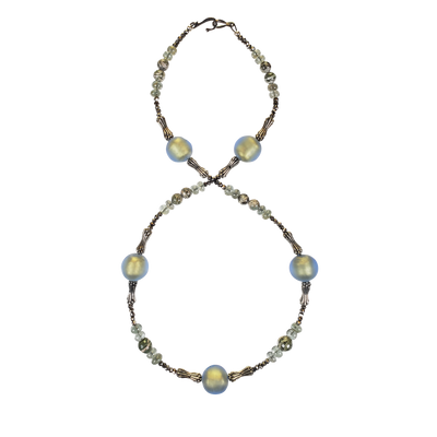 Zebra Stone, Moss Aquamarine, Venetian Glass & Pewter Necklace 2