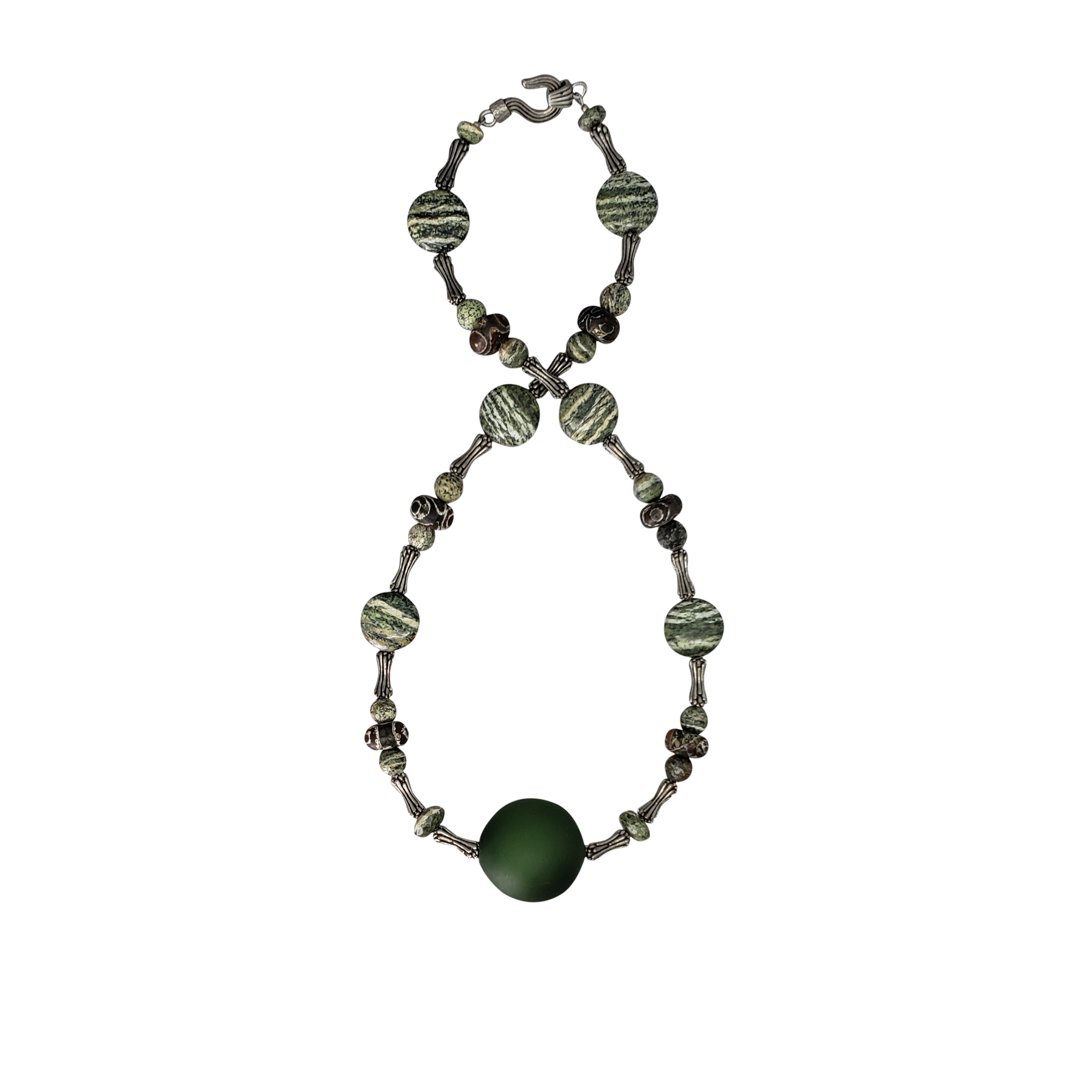 Zebra Stone, Agate & Italian Glass Orb Necklace