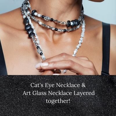 Cat's Eye Glass and Art Glass Necklaces Layered