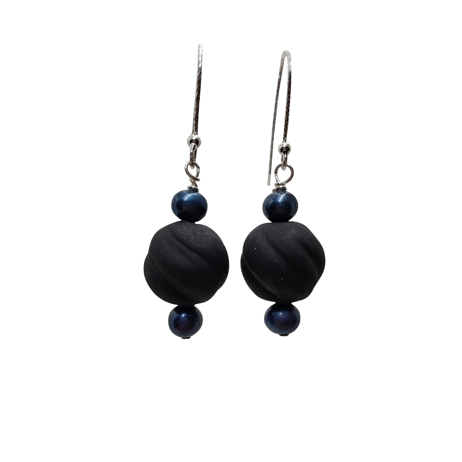 Black Glass & Pearls Earrings