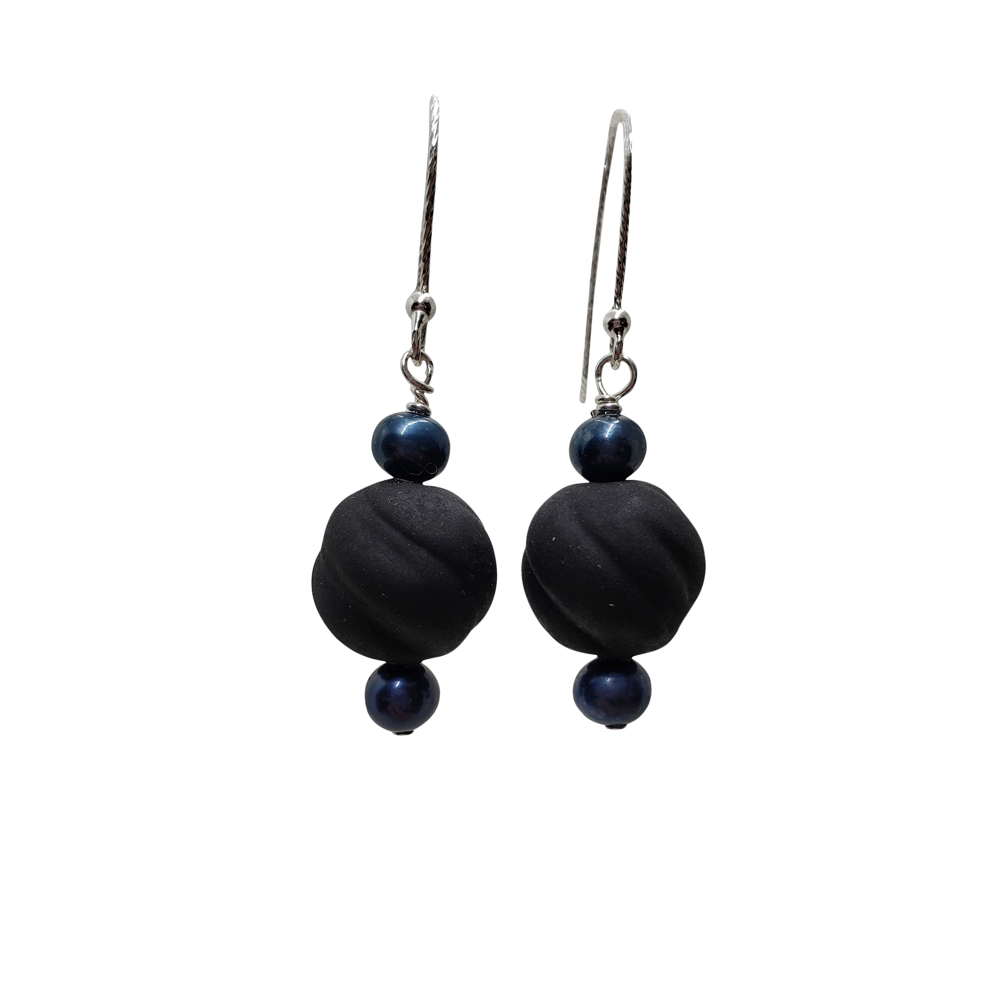 Black Glass & Pearls Earrings