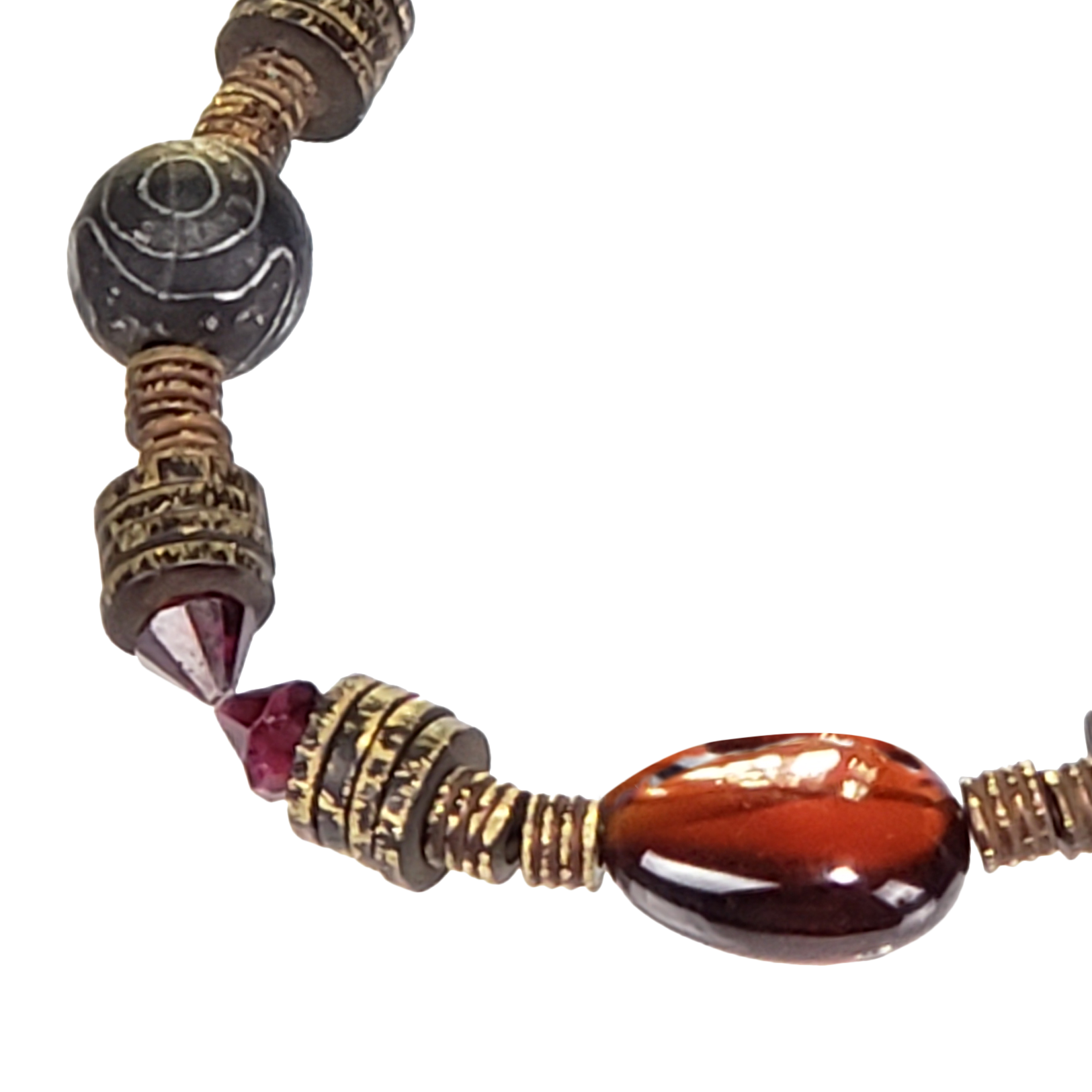 Dzi Agate, Bronze & Garnet Bracelet
