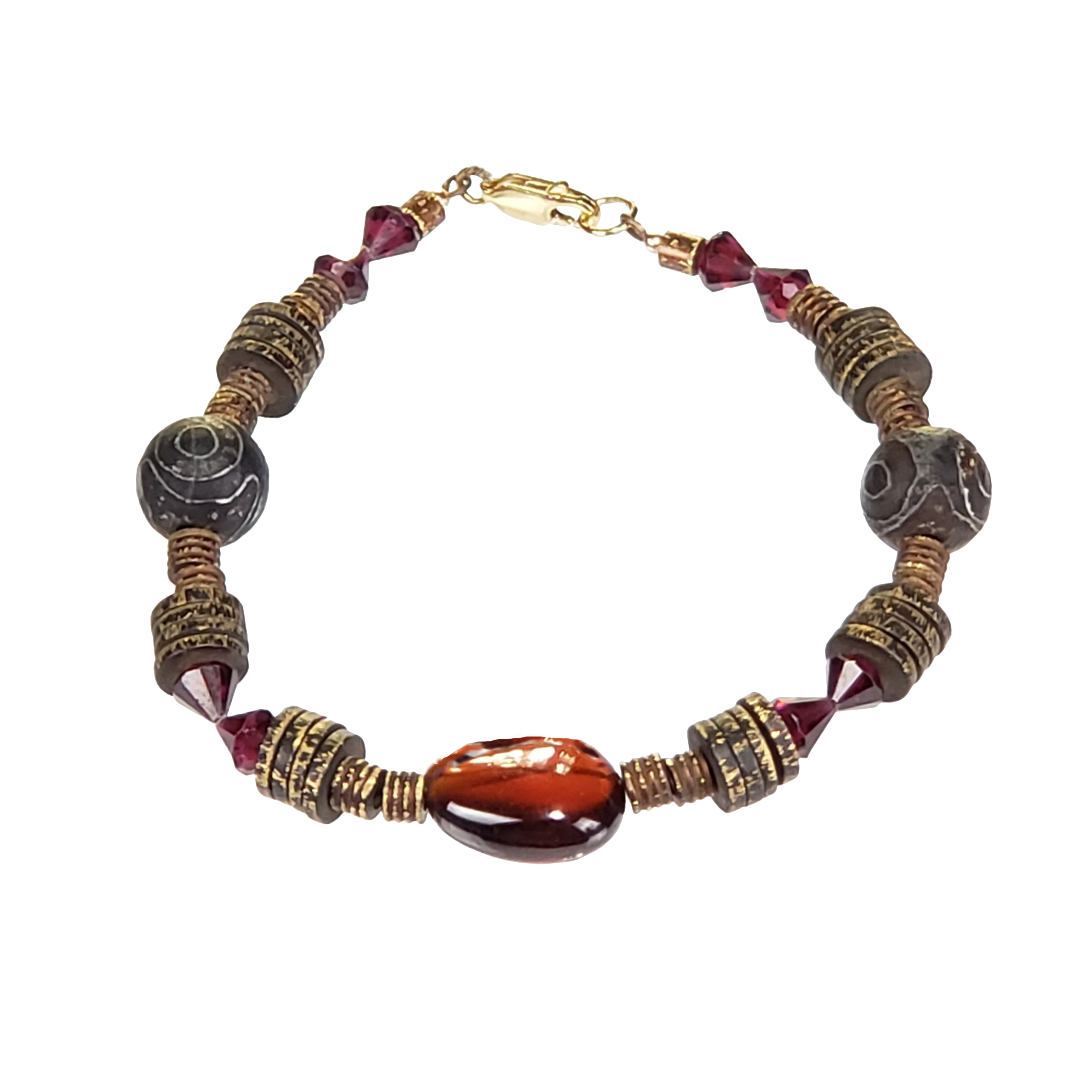 Dzi Agate, Bronze & Garnet Bracelet