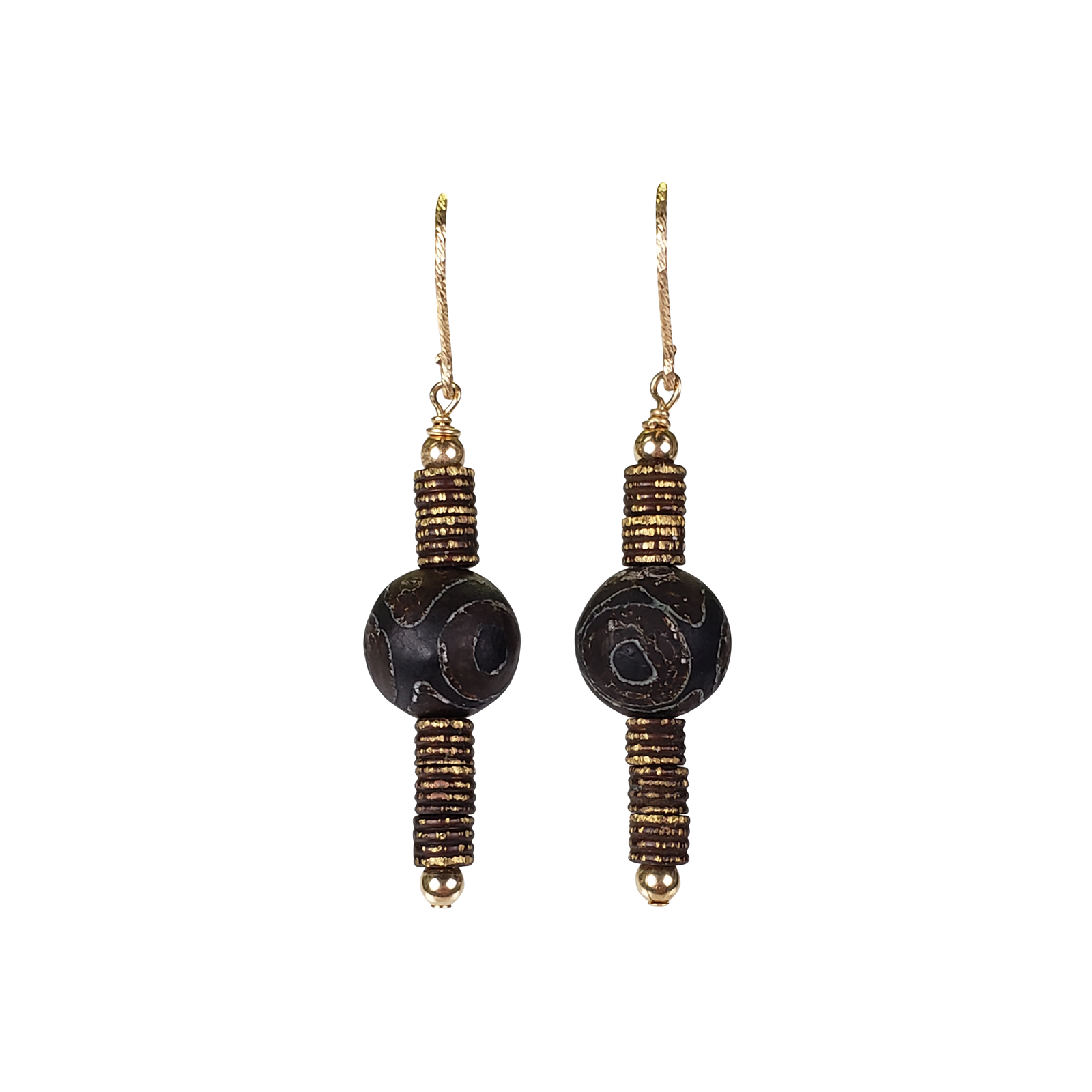 Dzi Agate & Bronze Earrings