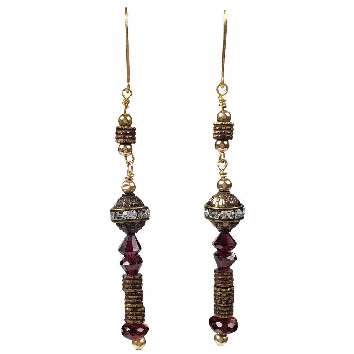Bronze, Garnet & Crystal Earrings