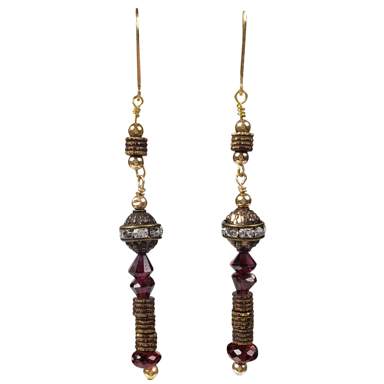 Bronze, Garnet & Crystal Earrings