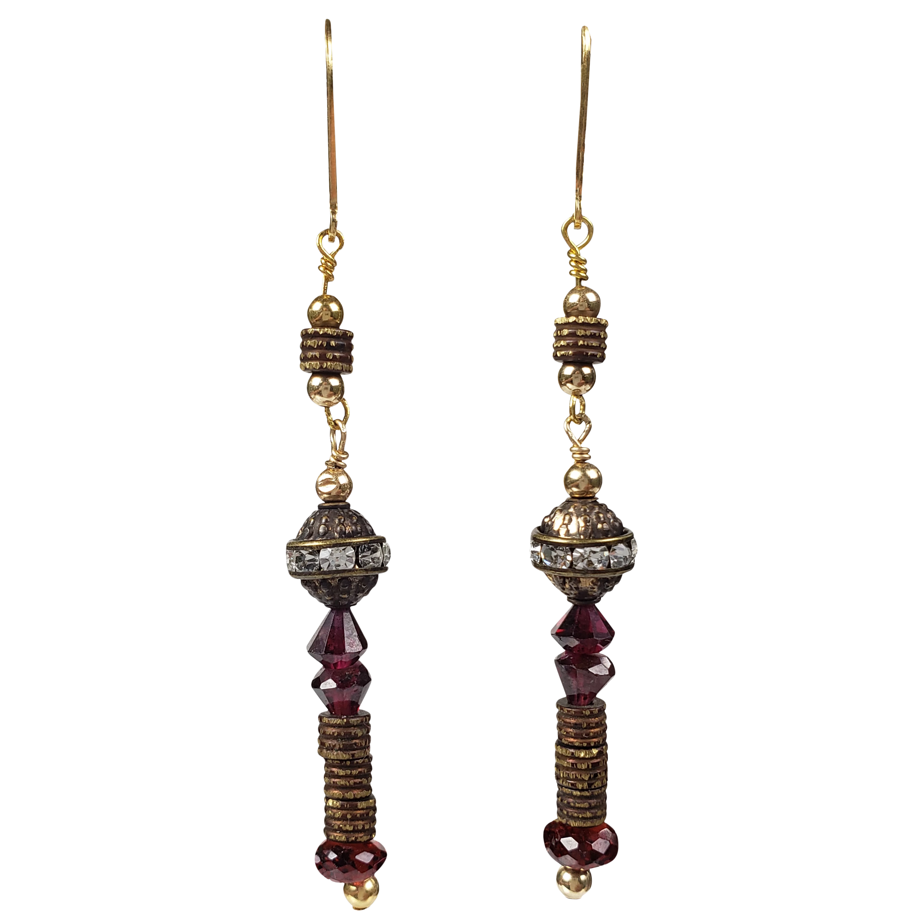 Bronze, Garnet & Crystal Earrings