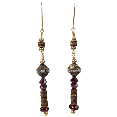Bronze, Garnet & Crystal Earrings