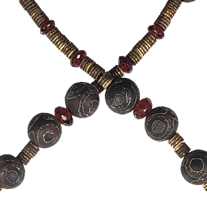 Garnet & Dzi w/ Italian Focal Bead Necklace