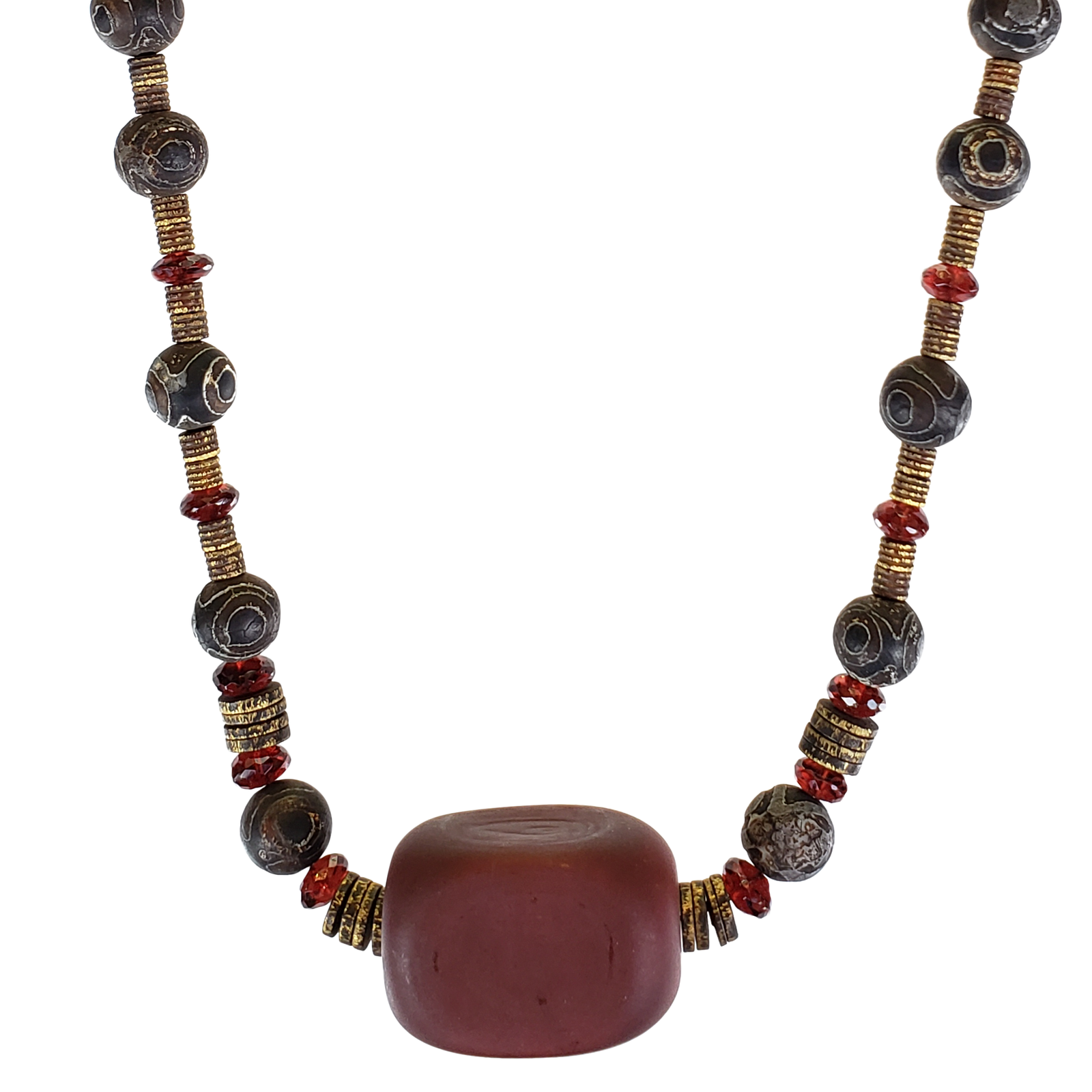 Garnet & Dzi w/ Italian Focal Bead Necklace