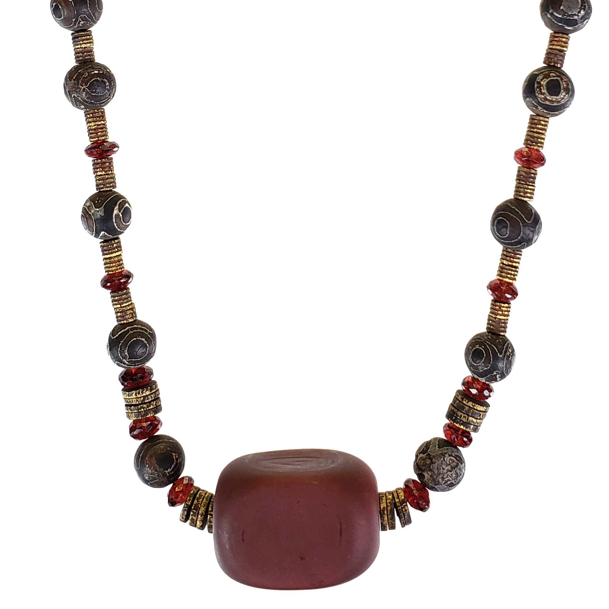 Garnet & Dzi w/ Italian Focal Bead Necklace