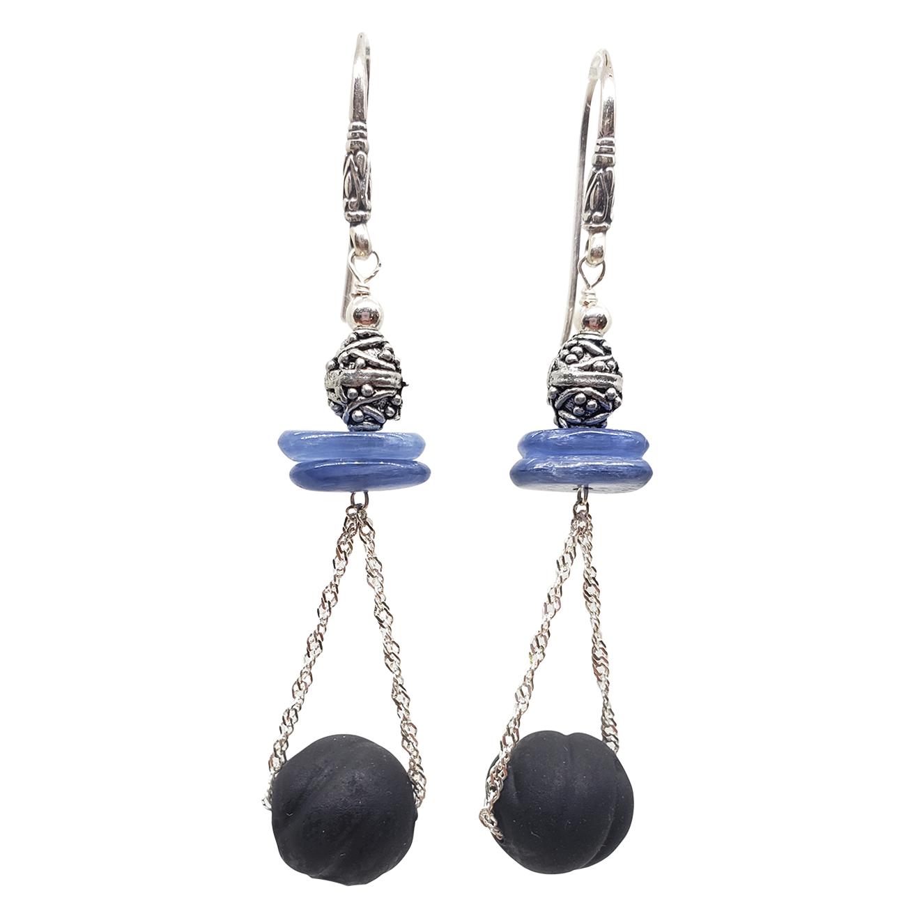 Kyanite Earrings - Sterling Chain Drop