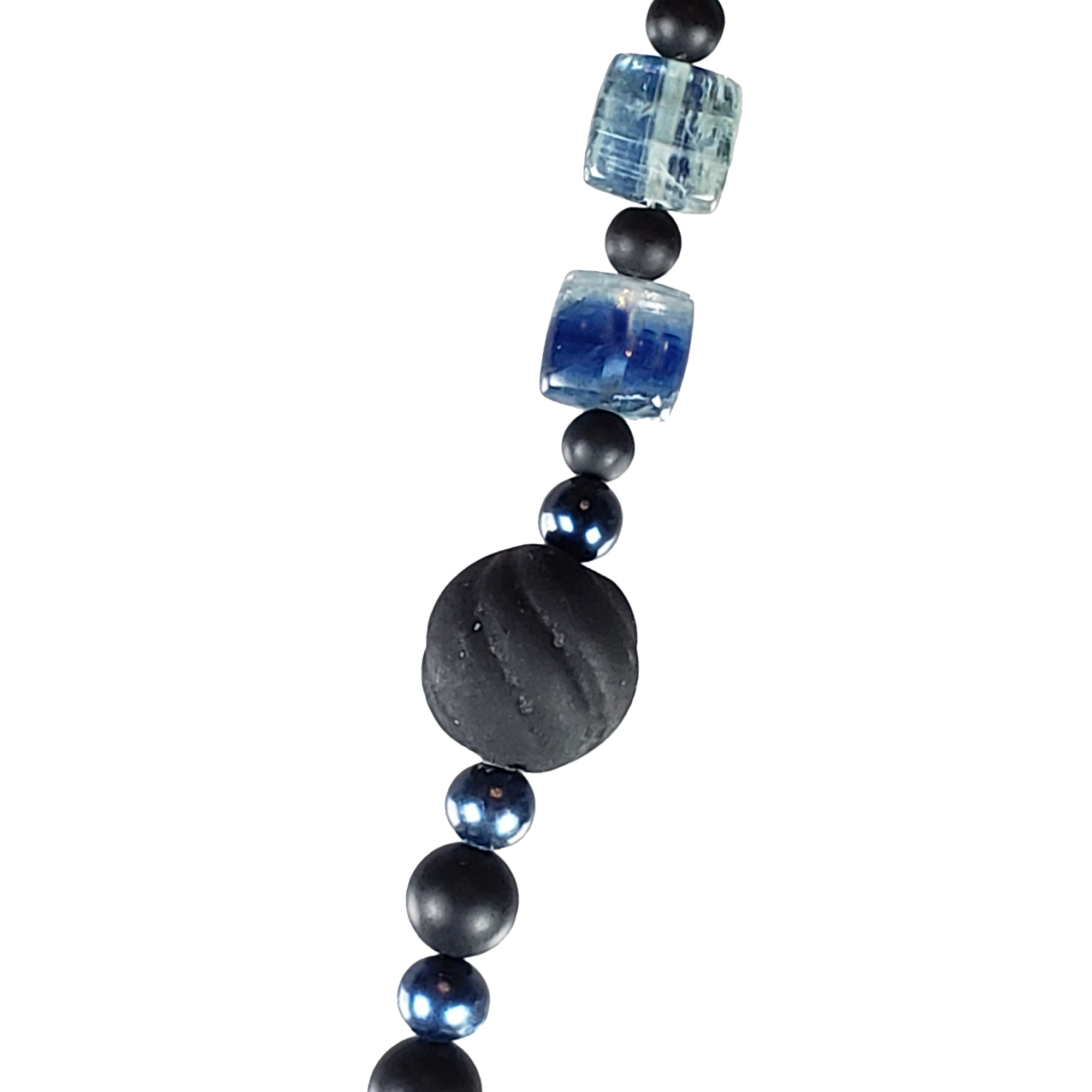 Kyanite Flats & Black Glass Necklace