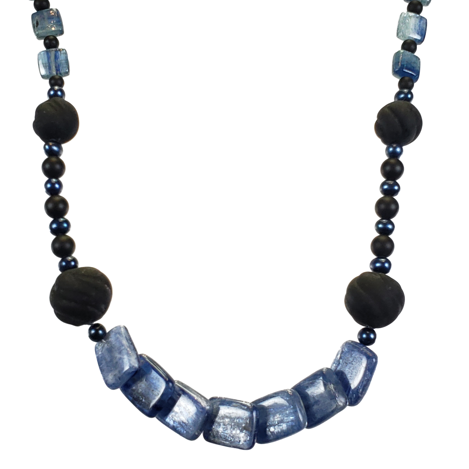 Kyanite Flats & Black Glass Necklace