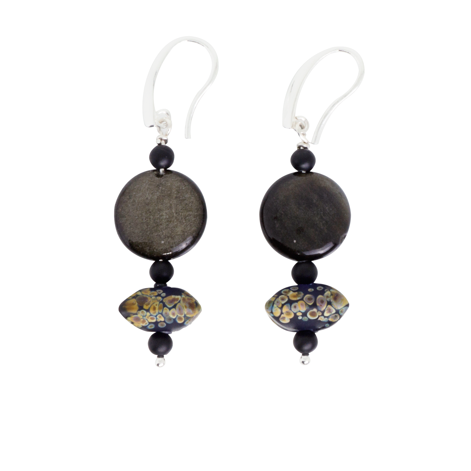Obsidian & Artisan Glass Earring (S)