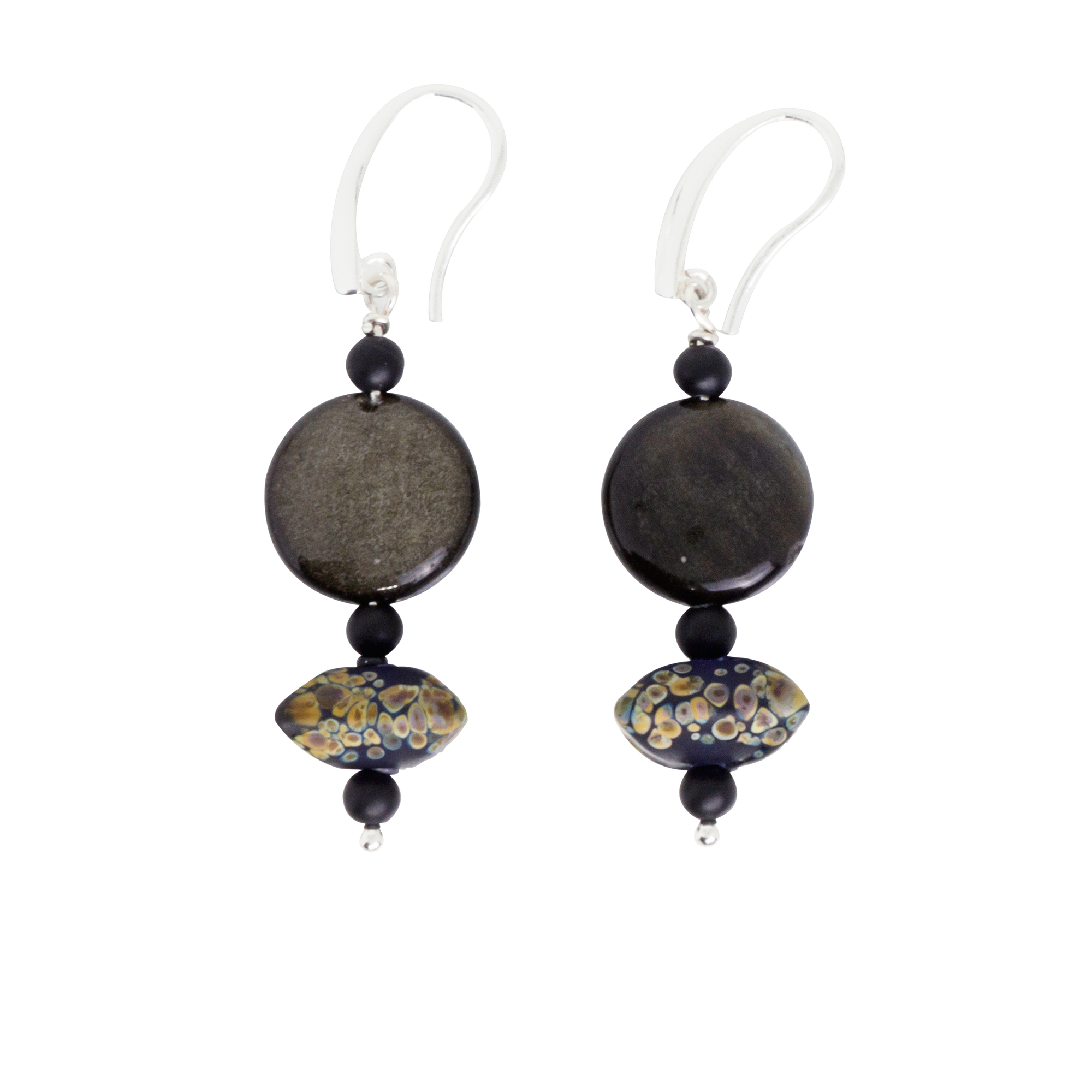 Obsidian & Artisan Glass Earring (S)