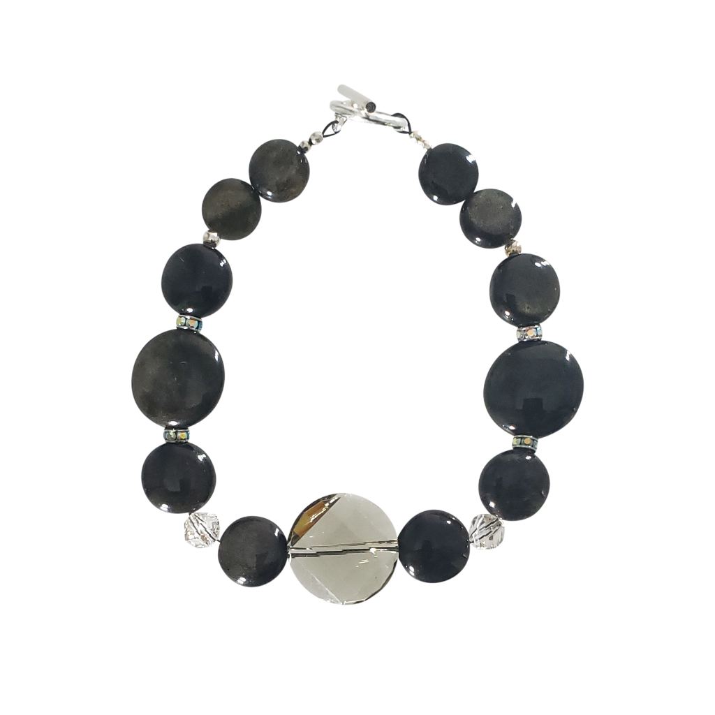Obsidian Bracelet accented with Swarovski Crystal