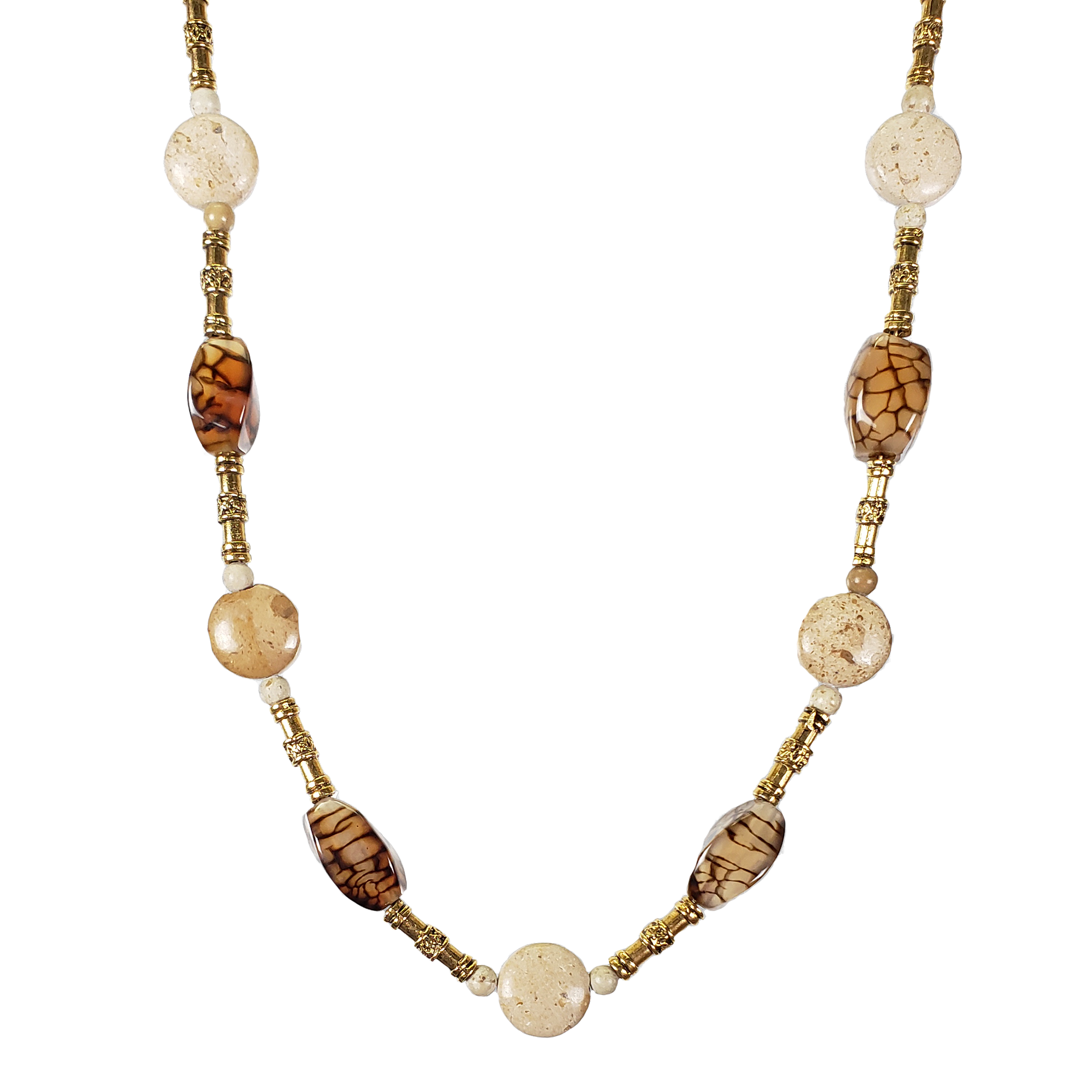 River Stone & Cracked Agate Necklace