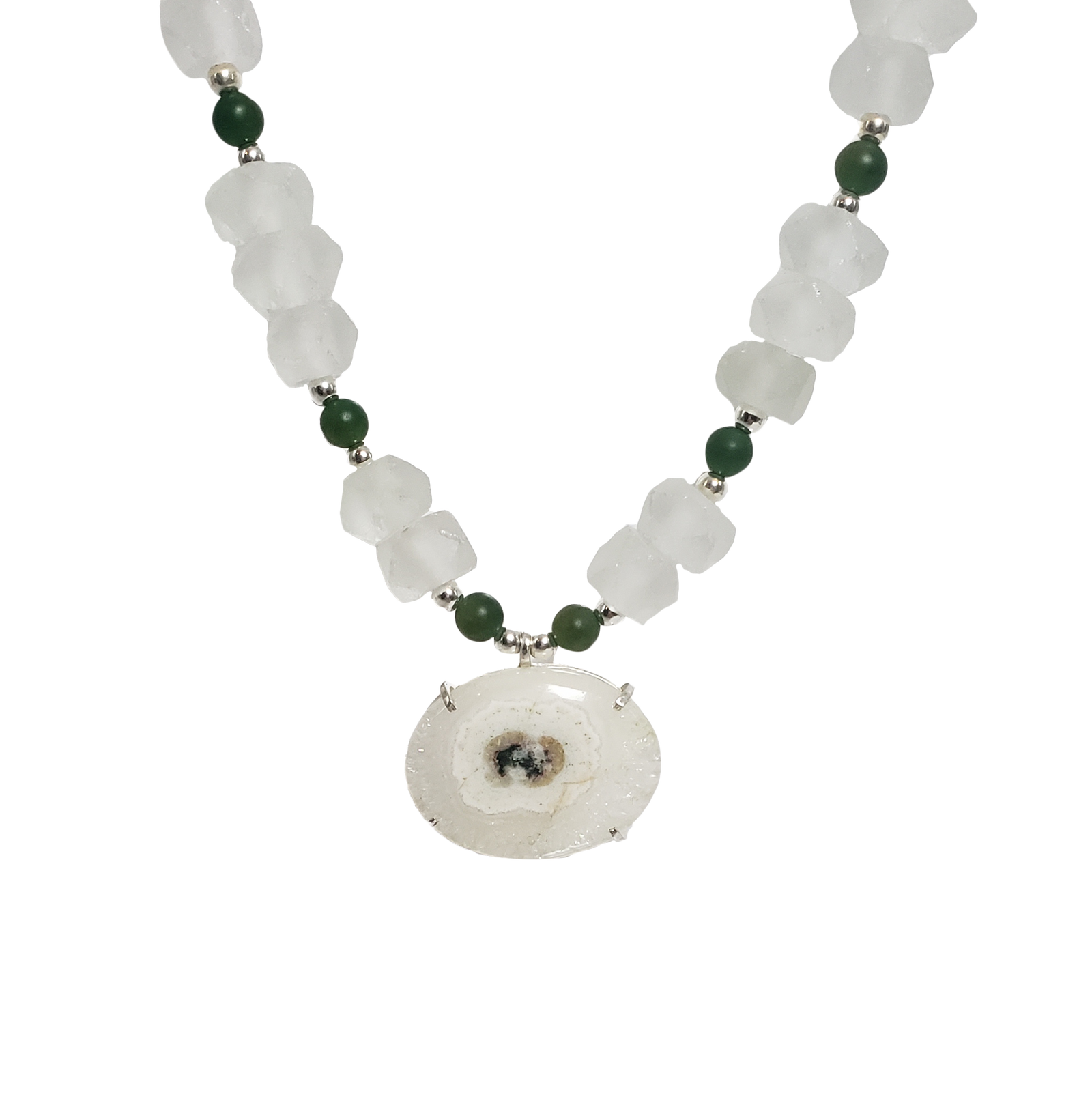 Solar Quartz & Ghana Glass Necklace