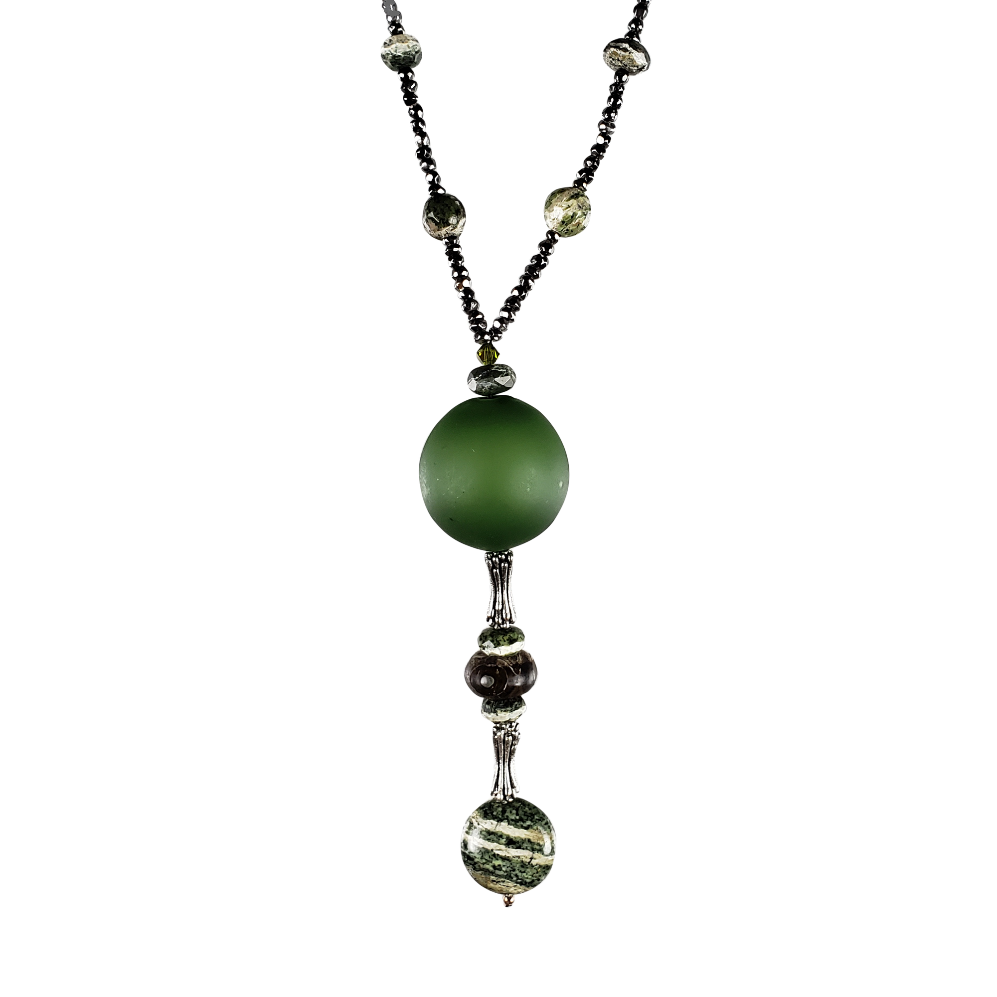 Zebra Stone & Italian Glass Drop Necklace