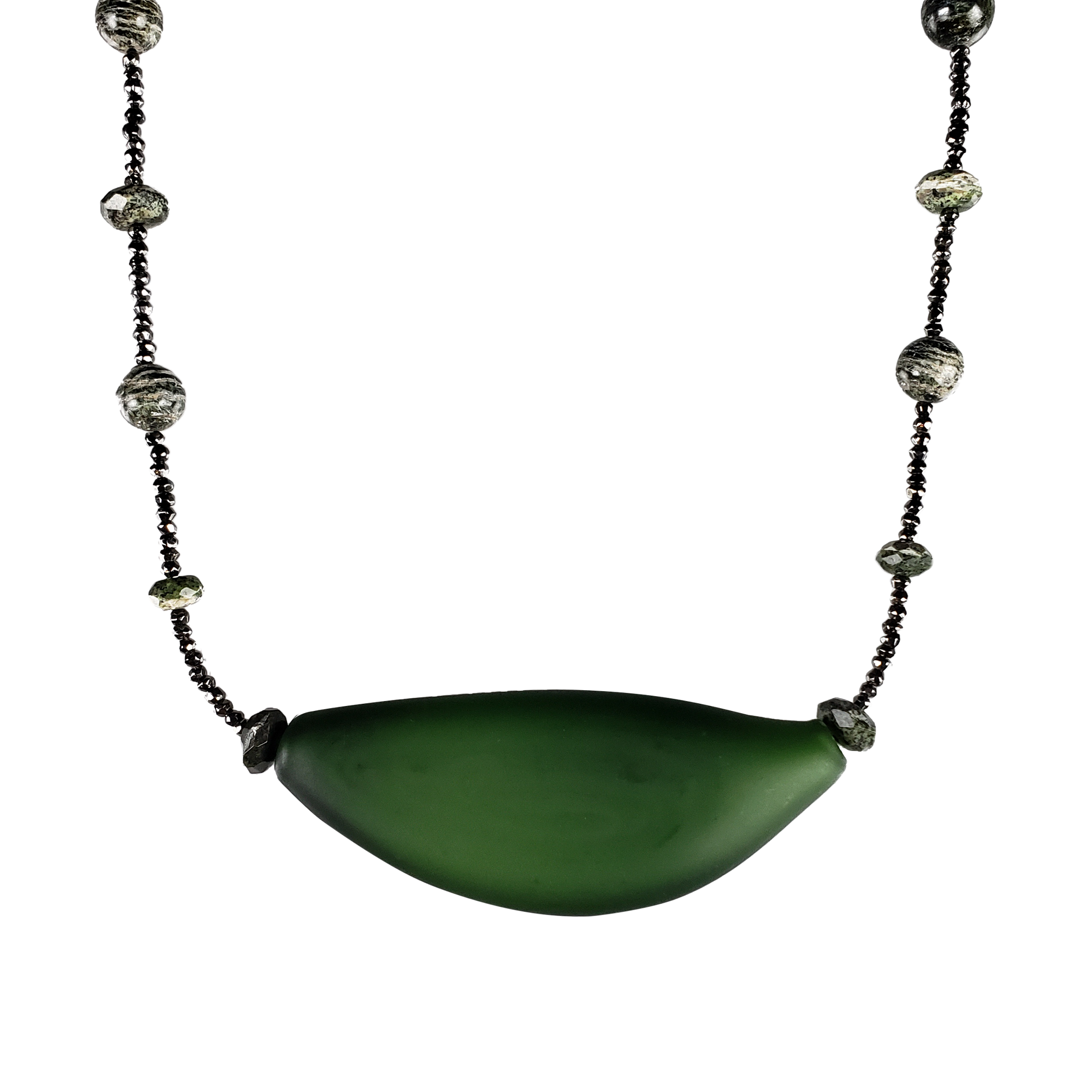 Zebra Stone & Italian Glass Necklace Leaf