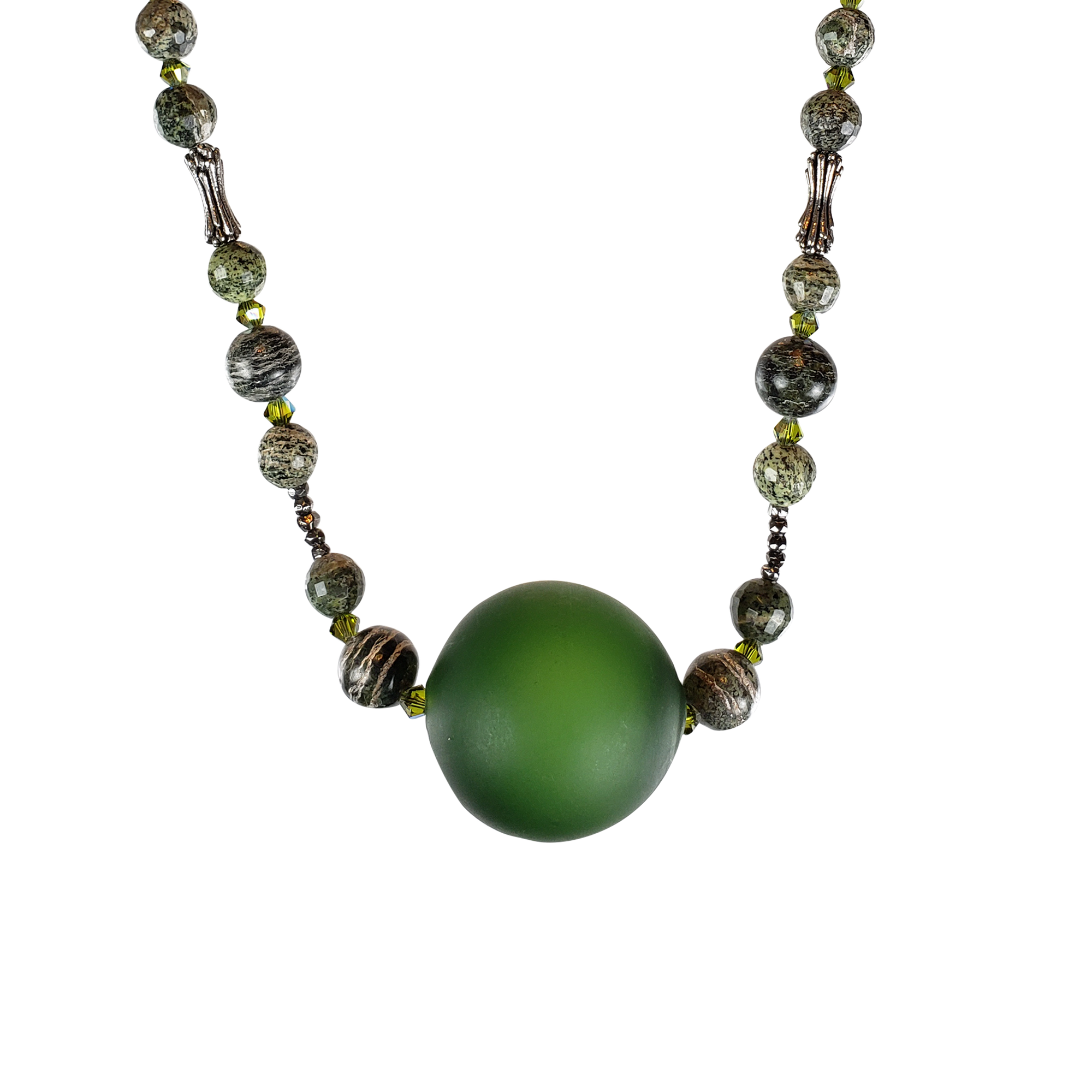 Zebra Stone, Hematite & Italian Glass Orb Necklace