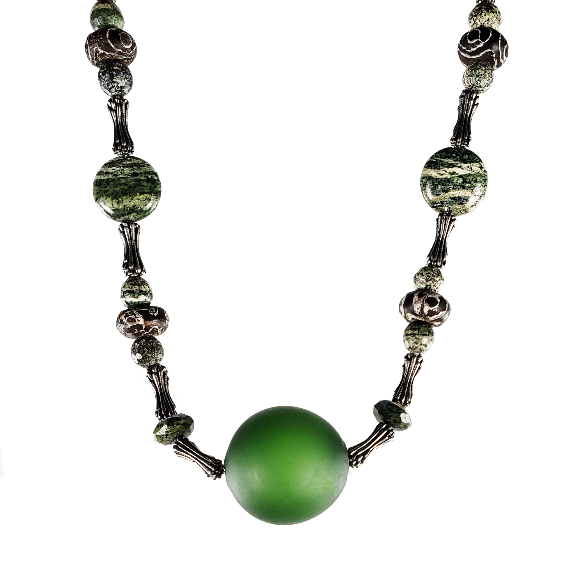Zebra Stone, Agate & Italian Glass Orb Necklace