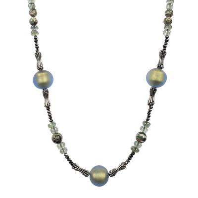 Zebra Stone, Moss Aquamarine, Venetian Glass & Pewter Necklace 2