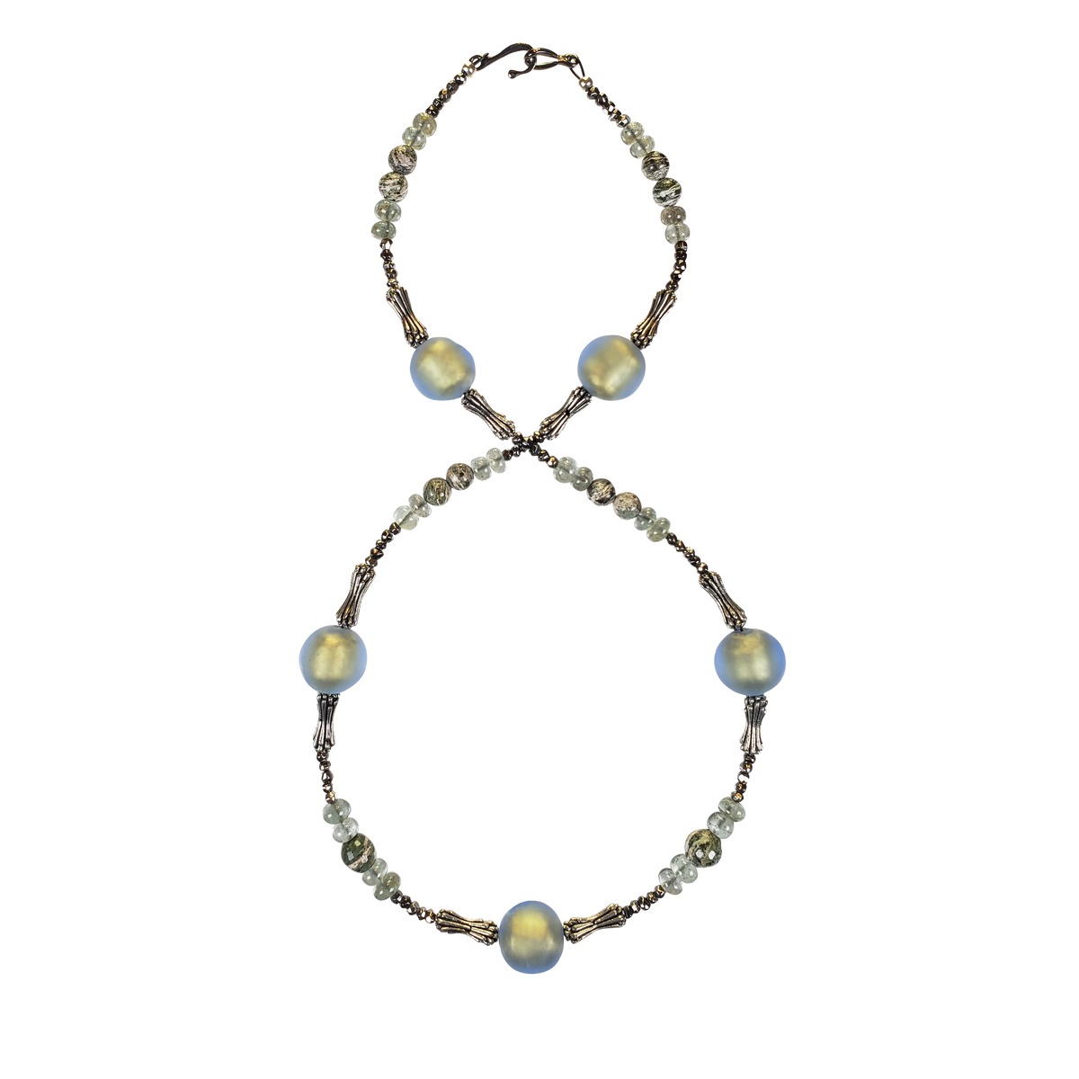 Zebra Stone, Moss Aquamarine, Venetian Glass & Pewter Necklace 2