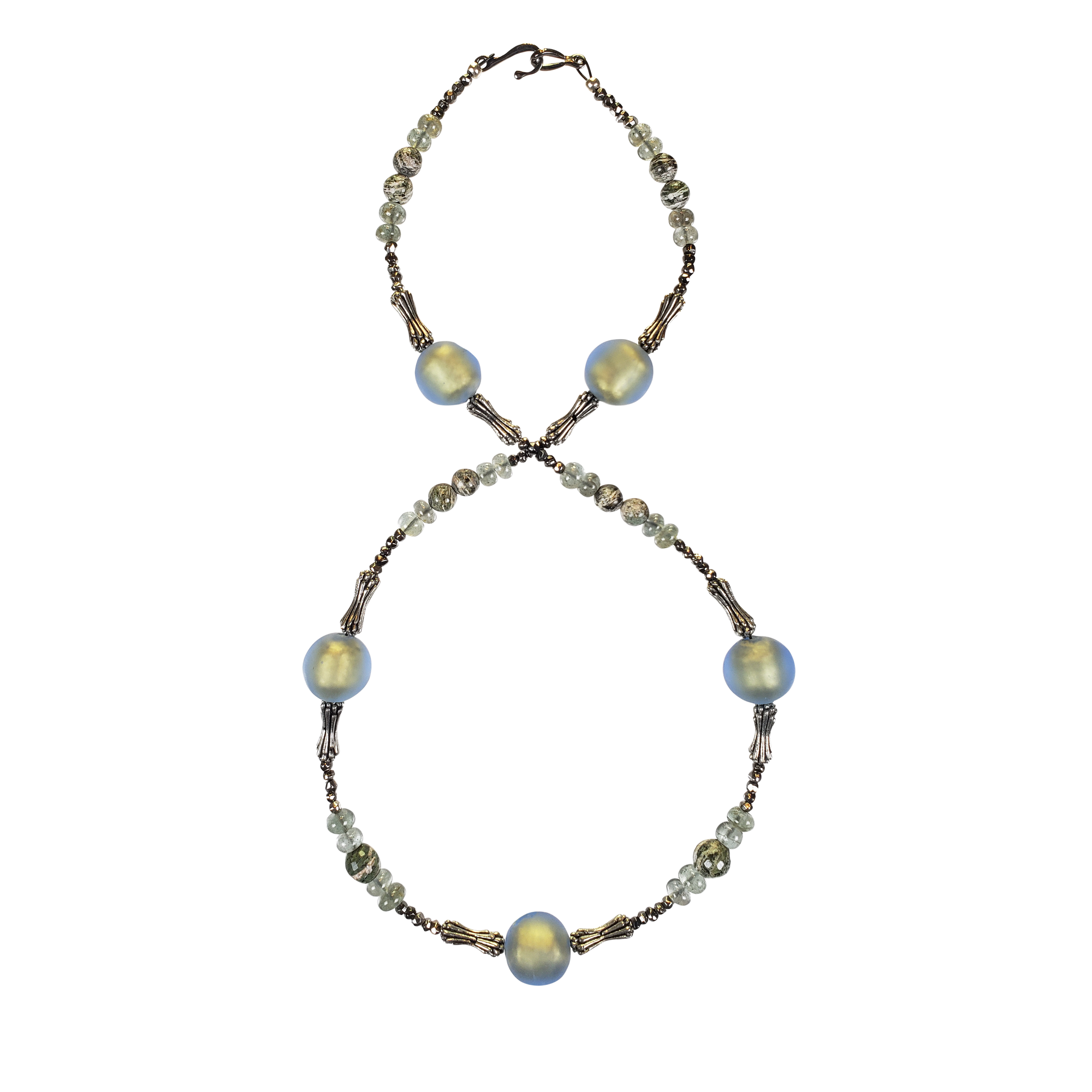 Zebra Stone, Moss Aquamarine, Venetian Glass & Pewter Necklace 2