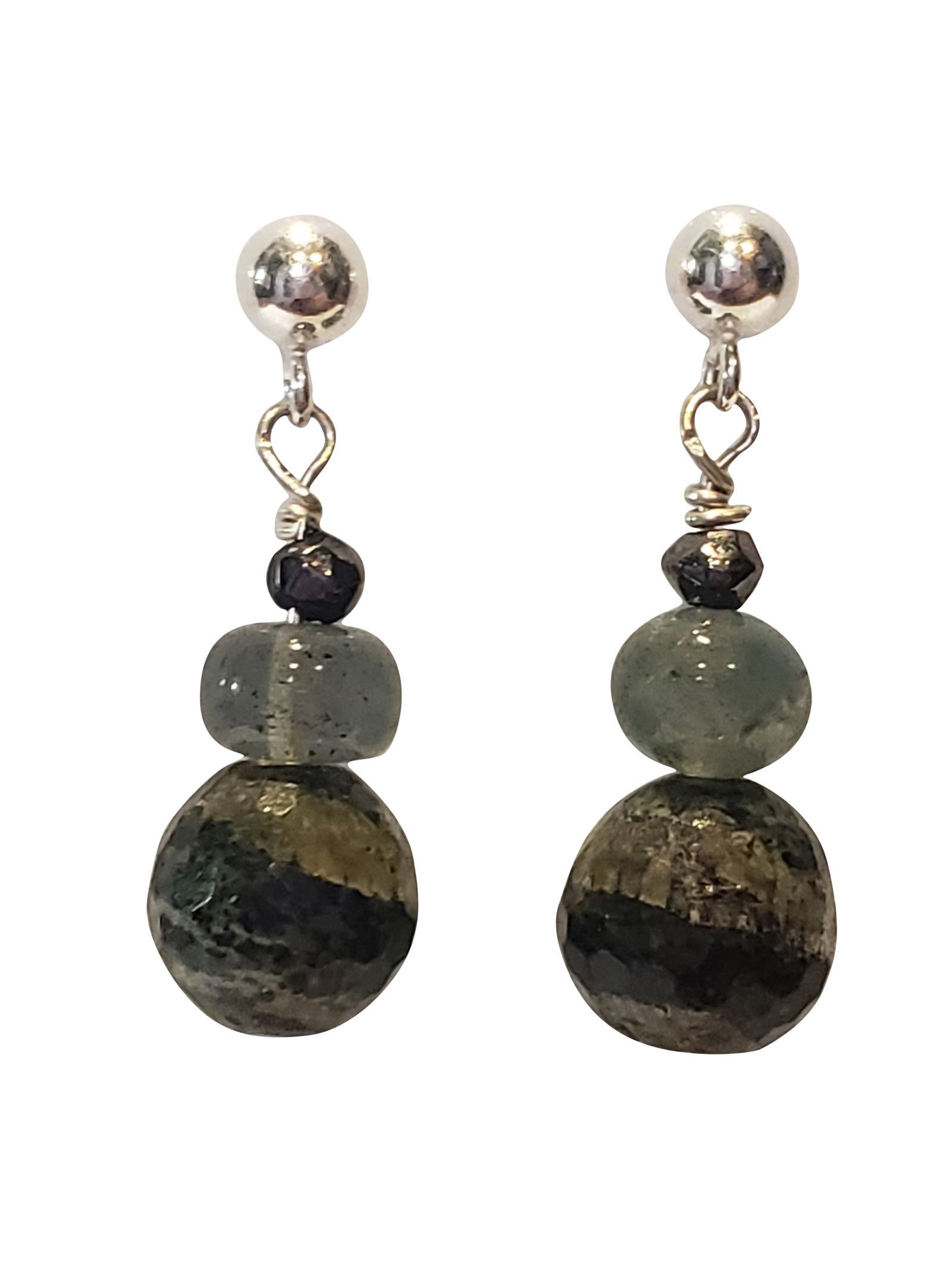Zebra Stone & Moss Aquamarine Earrings