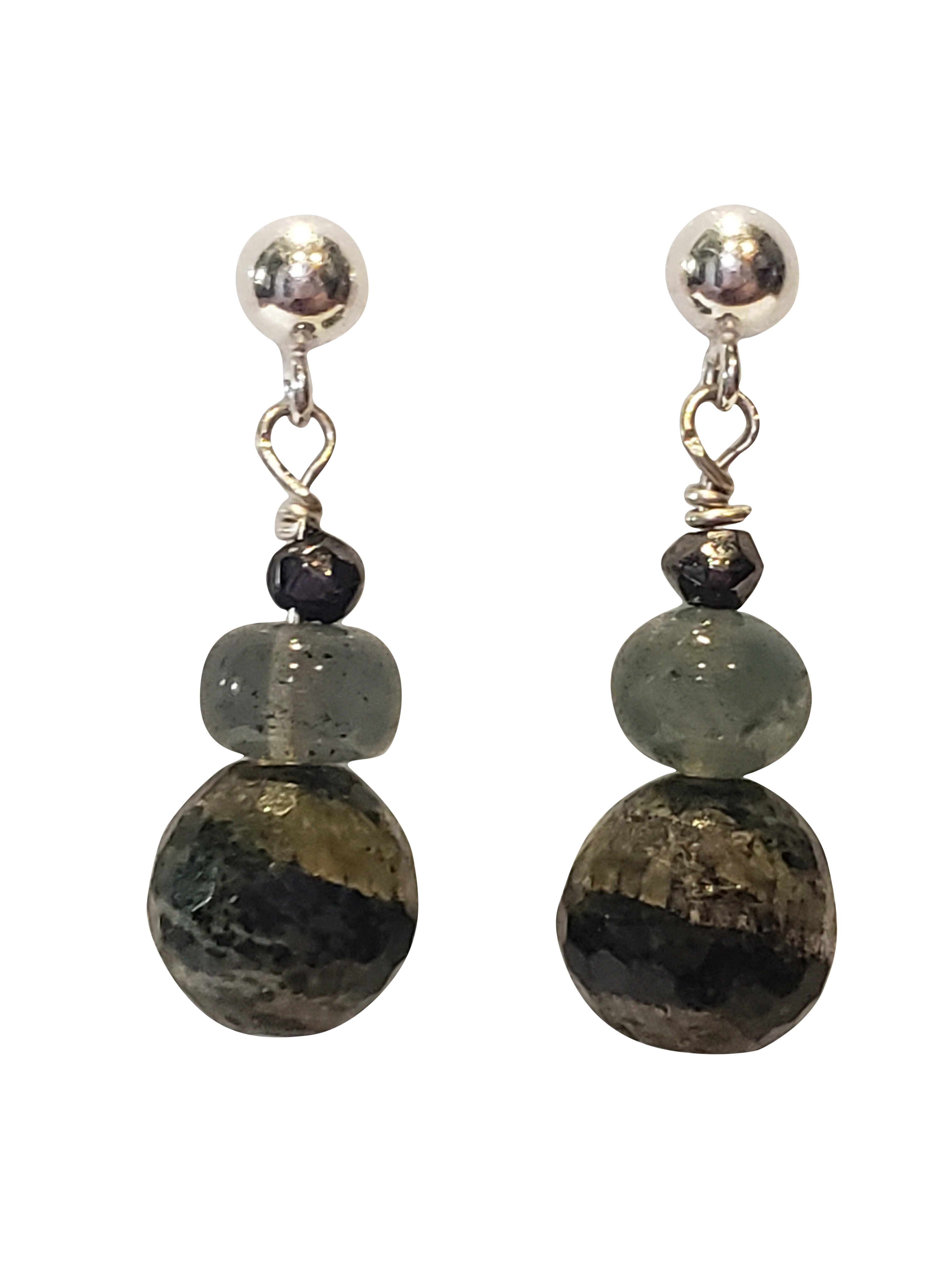 Zebra Stone & Moss Aquamarine Earrings