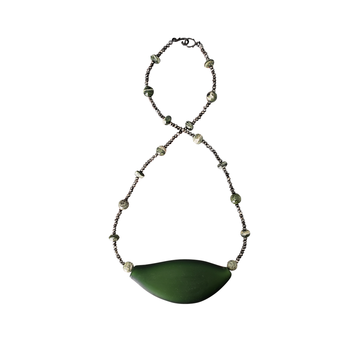 Zebra Stone & Italian Glass Necklace Leaf